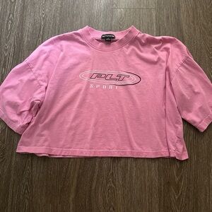 PrettyLittleThing Pink Cropped Tee with PLT Sport Logo